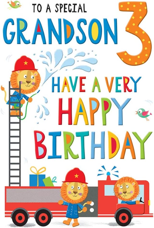 Juvenile Birthday Card Age 3 Grandson - 9 x 6 inches - Regal Publishing