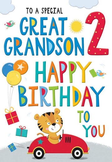 Juvenile Birthday Card Age 2 Great Grandson - 9 x 6 inches - Regal Publishing